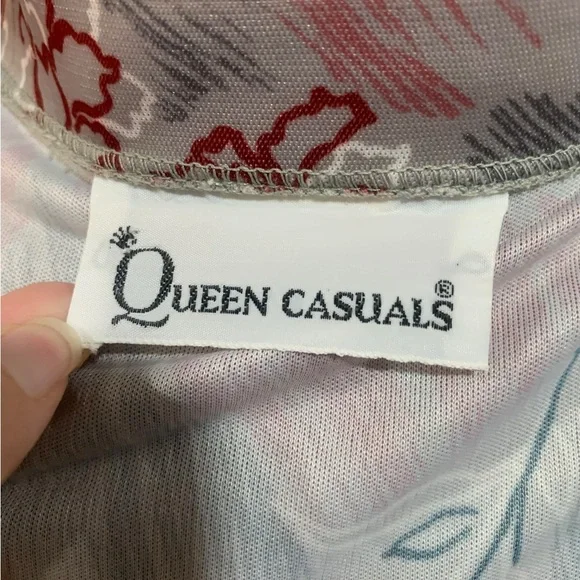 Vntg 70’s grey dagger collar button down shirt with red floral pattern Volup - Picture 8 of 8